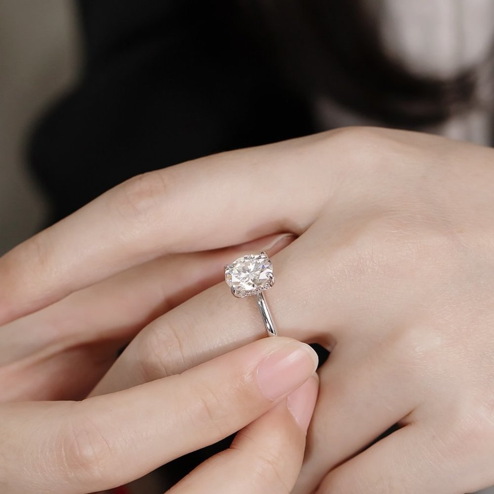 Certified 2ct. t.w. Moissanite Diamond Oval Hidden Halo Engagement Ring NEW - Picture 2 of 14